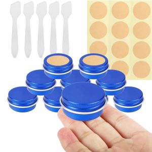 BPackGo Lot de 10 Pots en Aluminium Bleu 10ml - D35mm x H17mm avec Couvercle &agrave; Vis, Vides pour Cosm&eacute;tiques, Cr&egrave;me, Baume, Bougie, Petit Contenant M&eacute;tallique Voyage Ronde (BPackGo Travel Supplies, neuf)