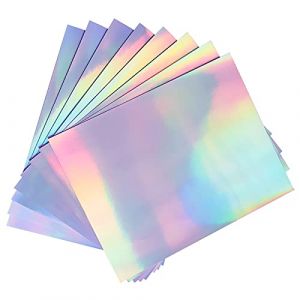 Lot de 50 feuilles de papier autocollant holographique en vinyle imprimable pour imprimante &agrave; jet d'encre et imprimante laser, 21,6 x 27,9 cm, auto-adh&eacute;sif, imperm&eacute;able, s&egrave;che rapidement, arc-en-ciel (AKF Store EU, neuf)