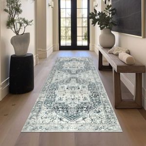 Homcomodar Tapis Couloir 80x200cm Tapis Passage Antidérapant Long Tapis Lavable en Machine Tapis Poil Ras Paillassons pour Entrée Tapis de Cuisine Descente de Lit (Borlans, neuf)