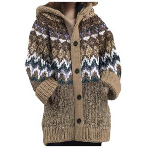Duohropke Cardigan pour femme avec capuche en grosse maille surdimensionn&eacute;e - Pull viking - Impression num&eacute;rique 3D - Imprim&eacute; fant&ocirc;me - Pull de No&euml;l color&eacute; - Pull &agrave; capuche - Manteau chaud en tricot (PANGCON, neuf)