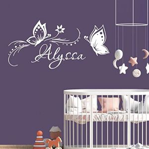 FIONEL Sticker Mural Personnalis&eacute;,Stickers Muraux Chambre Fille Papillon,Sticker Chambre Bebe Nom Personnalisable,Decoration Chambre Enfant(M 43X27CM) (UMEIER, neuf)