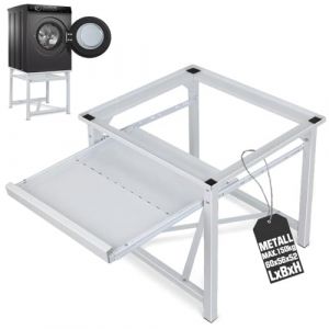 Support en acier pour machine à laver, socle de sèche-linge en métal avec étagère extensible, socle antidérapant pour réfrigérateur et sèche-linge (jusqu'à 150 kg, 60 x 56 x 52 cm) (DEYISHANG COMPANY LIMITED., neuf)