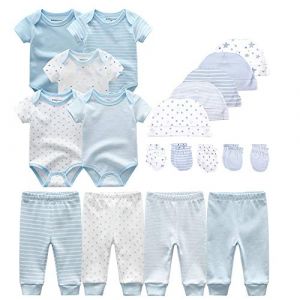 Kiddiezoom Ensemble de V&ecirc;tements pour B&eacute;b&eacute; - Body, Pantalon, Combinaison, Ensemble de D&eacute;guisement pour Gar&ccedil;on et Fille en Coton avec Bonnets et Mitaines Anti-Grattages, 9-12 mois (chamie, neuf)