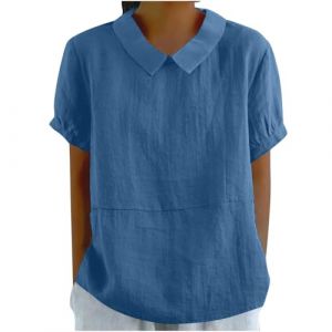 Chemisiers Et Blouses Femme Tunique en Coton Et Lin à Manches Courtes Chic Et ÉLéGant Chemises Couleur Unie Tee Shirt ÉTé Ample Haut Top à Revers LâChe Respirant Blouse Grande Taille Pas Cher Tee (asdkfh(Arriver 5 à 15 jours), neuf)