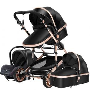 Magic ZC Poussette 3 en 1, Pousette Trio avec Conception Portable Pliable en Un Clic, Poussette Combinée avec Réversible Bidirectionnelle, Pousette Bebe avec Accessoires (739 Black Gold) (Magic ZC Brand Store, neuf)