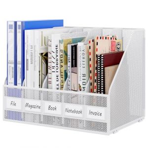 EasyPAG 5 Compartiments M&eacute;tal Maille A4 Vertical Porte-Revues,Banette de Rangement Bureau,Corbeilles &agrave; Courrier,Organisateur de Magazine,Range Document,Bannette Papier,Blanc (EasyPAG-EU, neuf)