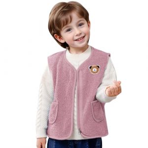 Gilet en Polaire pour Bébé Garçon Fille Automne Hiver Veste Manteaux sans Manches Couleur Unie Col en V Fermeture à Glissière Vêtements d'extérieur avec Poche Gilets Ado Filles en Molleton Polaire (NiceYear, neuf)