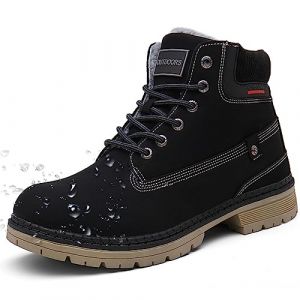 Bottes Femme Homme Hiver Bottines Cuir Plates Lacets Chaud Fourrure Bottines de Neige Chaussures Boots d'hiver, 44 EU, Noir (DADAZE, neuf)