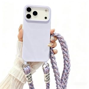Emlivi Cha&icirc;ne de t&eacute;l&eacute;phone portable - Coque de protection pour iPhone 17 - Coque cha&icirc;ne, avec bandouli&egrave;re en nylon - En silicone TPU liquide - Avec cordon de suspension, bande &eacute;l&eacute;gante - Pour iPhone (Emlivi, neuf)