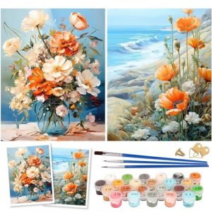 Peinture Numero Adulte, 2 pièces Fleur Kit de Peinture à l'huile sur Toile Bricolage pour Enfant, Paint by Numbers avec Peintures et Pinceaux Sans Cadre 30×40 cm (LAISLLA, neuf)