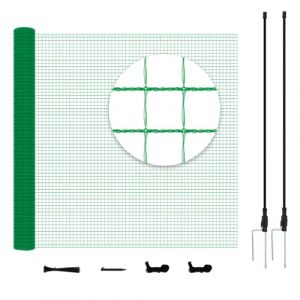 WOLTU Filet de Volière 25x1,2m, Filet Anti-Oiseaux Filet de Protection Jardin, Clôture pour Poules, avec Cordes Piquets de Terre Attaches-Câbles, 53 g/m² PE, Vert (WOLTU GmbH, neuf)