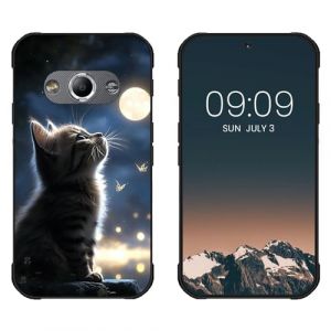 WUACYEAMING Noir Coque pour Samsung Galaxy Xcover 3, Haute Qualit&eacute; TPU Silicone Mince Souple Antichoc Bumper avec La Lune et Le Chat Motif Dessin Mat Case (WUACYEAMING, neuf)
