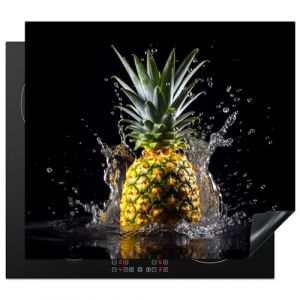 KitchenYeah&copy; Protege Plaque Induction 58x51 cm Deco Cuisine Accessoire Pratique Protection De Vitroceramique Ananas - Fruit - Eau - L&eacute;gume - Noir (KitchenYeah, neuf)