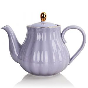 Sweejar Home Th&eacute;i&egrave;re en porcelaine avec infuseur et couvercle, 890 ml avec filtre pour th&eacute;/caf&eacute;/lait/femme/bureau/maison/cadeau (forme de citrouille, violet) (Sweejar Home, neuf)