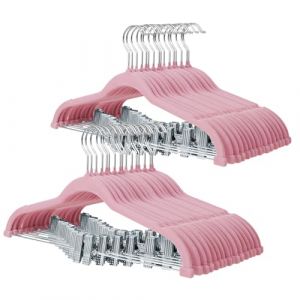 ManGotree Cintres en Velours avec Pinces, Cintres Antidérapants en Feutre pour Pantalons, 42,7 cm Cintres Peu Encombrants pour Chemises, Pantalons, Robes, Jupes, Manteaux (Lot de 32, Rose) (ManGotree EU, neuf)