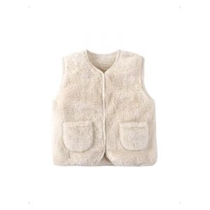 HEOXIN Bébé Fille Gilet Sans Manche en Polaire, Tout-Petit Mignon Fille Automne Hiver Veste sans Manches, Chaud Bouton-Pression Enfant Veste Manteaux, Unisexe Vêtements avec Poches, Beige, 4 à 5 Ans (FoShanShiZeYueMaoYiYouXianGongSi, neuf)
