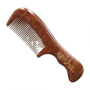 Peigne en bois Peigne en bois de santal soie dor&eacute;e, Type croissant, brosse antistatique for cheveux boucl&eacute;s, outil Massage(Color3) (Starwell Store, neuf)