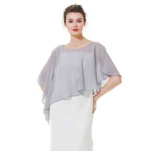 BEAUTELICATE Châle Étole en Mousseline de Soie Boléro Cape De Femme Mariée Mariage Soirée D’été Demoiselle d'honneur Asymétrique - Argent (BEAUTELICATE-FR, neuf)