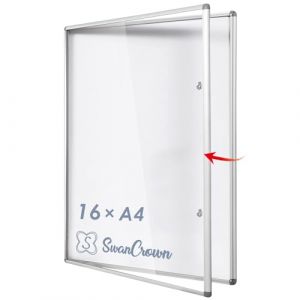 Swansea Tableau d'affichage 120 x 90 cm, Vitrine affichage avec un cadre en aluminium et porte en verre acrylique, Tableau affichage mural 16 x A4 (Swan_Sea, neuf)