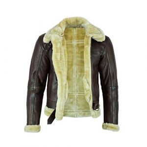 Leatherick Hommes Marron Aviateur Véritable Peau De Chèvre peau de mouton Style Ancien Bombardier Veste de vol (Leatherick, neuf)