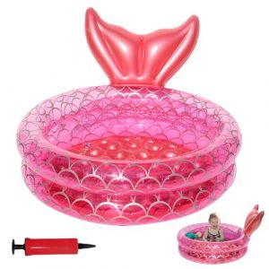 SilverChry Piscine Enfant, Piscine Pataugeoire Bebe, Mermaid Piscine Gonflable Enfant, Piscine Gonflable à Double Anneau en PVC Premium de Qualité avec Fond de Bulle de Sécurité Gonflable, 90x25 cm (ZHSHE, neuf)