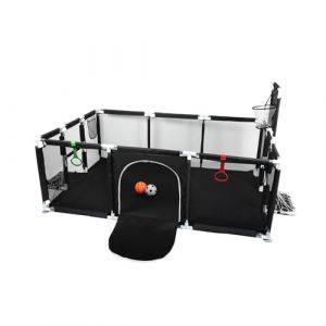 XUANYU Grand Parc Bebe Modulable 180 x 120 x 66 cm, Parc de Jeux B&eacute;b&eacute; avec Barri&egrave;re, Parcs B&eacute;b&eacute; en Tissu Oxford, avec 8 Ventouses, Paniers de Basket et Football (Noir, 2 Balles Gonflable) (XUASHW, neuf)