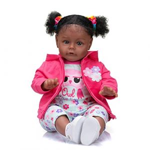 MineeQu 61 cm Afro-Am&eacute;ricain Sue-Sue Lifelike Taille &Eacute;norme Cheveux Boucl&eacute;s Enracin&eacute;s Corps C&acirc;lin Reborn B&eacute;b&eacute; Poup&eacute;es en Peau Noire R&eacute;aliste Nouveau-n&eacute; Toute-Petite Fille Dolls Coffret Cadeau (Mario1477, neuf)