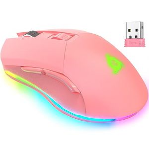 KLIM Blaze - Souris Gamer sans Fil RGB - Nouveauté - Rechargeable - Capteur Haute Précision avec Batterie Longue Durée - 6000 DPI Réglable - Modes et sans Fil (Rose) (KLIM Technologies France, neuf)