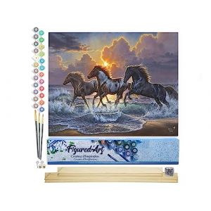 Figured'Art Peinture par Num&eacute;ro Adulte Trio de chevaux - Activit&eacute; Manuelle Kit de Loisir Cr&eacute;atif DIY Num&eacute;ro d'Art Complet - 40x50cm avec ch&acirc;ssis en bois &agrave; monter (Figured'Art, neuf)