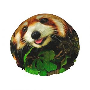 Panda rouge grimpe à un arbre Bonnets de douche pour femme Bonnet de douche imperméable réutilisable Double bLayers Bonnet de bain élastique avec doublure en Peva douce et confortable Bonnet pour do (changfengZA, neuf)