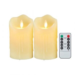 Lonkenn Bougies LED Lot de 2 Bougies LED Flamme Vacillantes Bougie LED avec Telecommande Bougies à Piles Fonction Minuterie 24 Heures Bougies en Cire Réelle avec Gouttes Cire Bougies Décoratives-10cm (QJ Home, neuf)