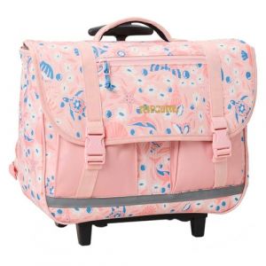 RIP CURL Cartable à roulettes Fille 38cm imprimé Aquatique Rose - Polyester recyclé - Sac Trolley Scolaire CP CE1 CE2 (planetebag, neuf)