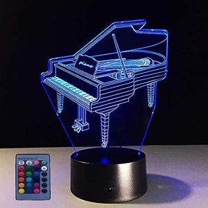 HPBN8 Ltd Illusion 3D Piano LED Lampe Art D&eacute;co Lampe Lumi&egrave;res LED D&eacute;coration Lampes T&eacute;l&eacute;commande 7/16 Couleurs Change Veilleuse USB Powered Enfants Cadeau Anniversaire No&euml;l Cadeaux (HPBN8-Ltd, neuf)