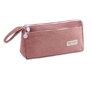 Lawen Creative Trousse &agrave; crayons en velours c&ocirc;tel&eacute; avec poign&eacute;e, grande capacit&eacute; avec 2 compartiments, organisateur de papeterie portable, doublure en nylon anti-taches, Rose, Doux (Lawen Creative, neuf)