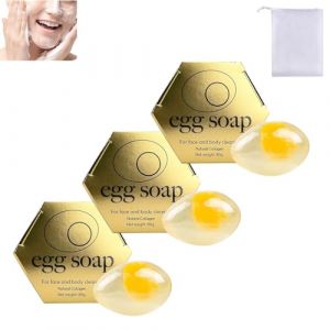 Savon au blanc d'œuf, savon au blanc d'œuf pour le visage, barre de savon botanique parfumée en forme d'œuf, savon en barre de blanc d'œuf, savon aux huiles essentielles de collagène fait à la main, (DONGHANMONIAN, neuf)