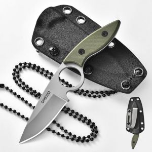 Omesio Couteau de cou &ndash; Avec clip Kydex fourreau et collier boule &agrave; accrocher &ndash; Couteau EDC &ndash; En acier 5CR13MoV G10 solide Poign&eacute;e compacte Petite lame fixe Convient pour le camping et la randonn&eacute;e (Omesio Official Store, neuf)