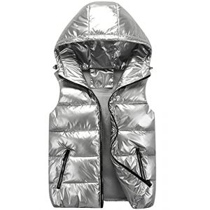 AIEOE Enfants Doudoune sans Manche Doudoune Gilet à Capuche Manteaux sans Manches Fille Garçon Vêtements d'automne et d'hiver Léger Chaud Imperméable Gris Argenté 13-14 ans (HIGENL, neuf)
