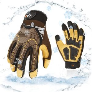 Vgo... Gants de travail hiver chaud impermeables, gants mécaniques résistants au froid et aux vibrations (SL8849FLWP,8/M,Marron,1Paire) (VGO GLOVES, neuf)