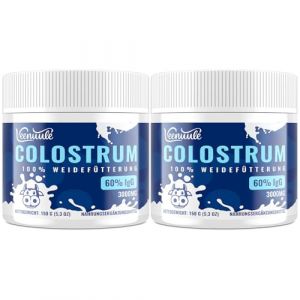 Colostrum en Poudre, Contient 60% d'IgG Naturelles (Immunoglobulines), Colostrum de Vache Nnourrie &agrave; l'herbe Pour la Sant&eacute; Intestinale et l'&eacute;nergie, Sans Saveur, 50 portions (Paquet de 2) (FengJinShangMao, neuf)
