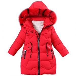 YFPICO Hiver Nouveau Doudoune Enfant Fille Veste Blouson Epaisse Coupe-Vent Manteau Rembourré à Capuche Fourrure, Rouge, 7-8 Ans/XXL (LSERVER, neuf)