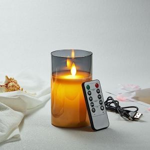 Koelaa Bougies LED, Bougies LED Rechargeables, Bougie LED Flamme Vacillante, Bougie LED Rechargeable avec Verre, Bougies LED en Cire Véritable avec Télécommande, Bougies de Noël-7.5 * 12.5cm (SiLaiSheng, neuf)