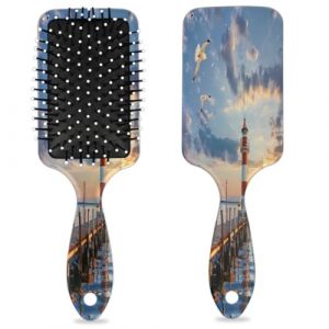 Brosse à cheveux motif phare de coucher de soleil - Mouette humide et sèche - Coussin d'air - Brosse à cheveux démêlante en plastique pour enfants et adultes - Cadeau pour la rentrée scolaire - Femme (Lucky Betty, neuf)