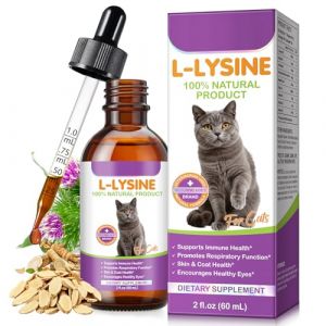 Gouttes de L-Lysine pour Chats 60ml - Naturel Saveur Poulet, 250mg par Dose, Soutien Immunitaire et Respiratoire, Aide &agrave; la Sant&eacute; Oculaire et aux Taches de Larmes (CSWWHS, neuf)