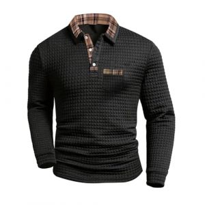 UHouse Polo Homme Manches Longues Unie Polos Golf Travail Tee Shirt avec Poche Basique Tshirt Boutonn&eacute; Teeshirt Boutonn&eacute; Haut Tennis D&eacute;contract&eacute; Vetement Noir L (UHouse FR, neuf)