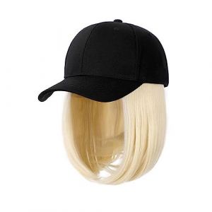 Bonnet de perruque Synth&eacute;tique R&eacute;glable Noir Chapeau Perruques Court Bob Droite Casquette De Baseball Perruque Connexion Extensions De Cheveux for Les Femmes Chapeau de perruque(1) (haikouhua, neuf)