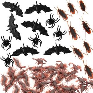 KUMSODE Lot de 50 jouets réalistes en plastique pour farces d'Halloween : araignées, chauve-souris, cafard, mille-pattes, scorpion, pour enfants et adultes, décoration de fête amusante (GuangZhouZiYueXianShangMaoYouXianGongSi, neuf)