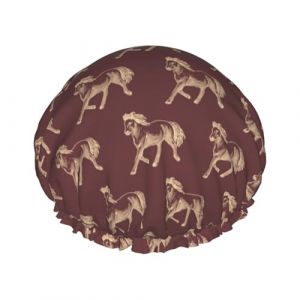 Bonnet de douche pour douche &ndash; Vintage Simple Cool Horse Grand bonnet de douche r&eacute;utilisable imperm&eacute;able double couche pour femme, bonnet de douche pour la douche avec doublure en PEVA et corde (SA-Toy, neuf)