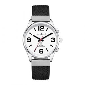 Hearkent Montre parlante aux Accents français avec Grands Chiffres à réglage Automatique pour malvoyants, aveugles ou Personnes âgées,pour Les Femmes (Nylon Noir) (Avtrek, neuf)