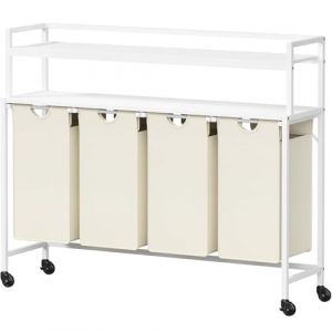 Lifewit Panier a Linge 4 Compartiments Roulettes 168L, Meuble Linge Sale avec Grande Étagère Supérieure et 4 Sac à Linge en Tissu Oxford, Bac à Linge pour Buanderie, Chambres, Salles de Bains, Blanc (Lifewit Home FR, neuf)