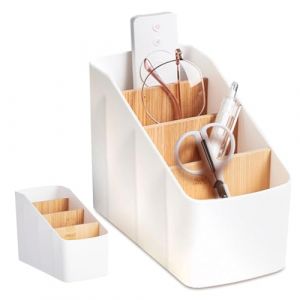 RANJIMA Organiseur de bureau en bois, boîte de rangement de bureau, organiseur de bureau avec 4 compartiments amovibles, organiseur de support à télécommande, organiseur pour téléphone portable (RANJIMA-EU, neuf)